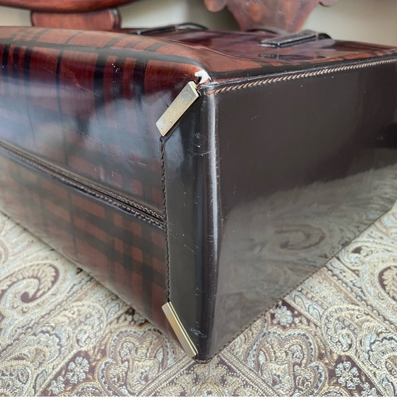 VTG Rare Burberry Brown House Check Top Handle Structured Bag Authentic w/ COA - Picture 11 of 16